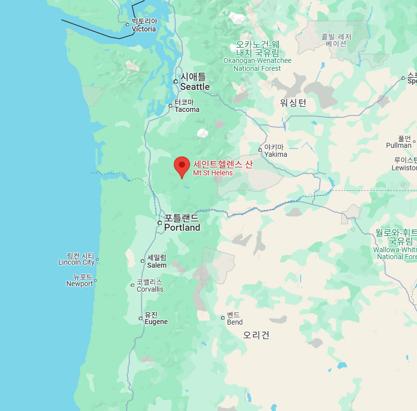 세인트헬렌스 화산의 위치를 알 수 있는 지도