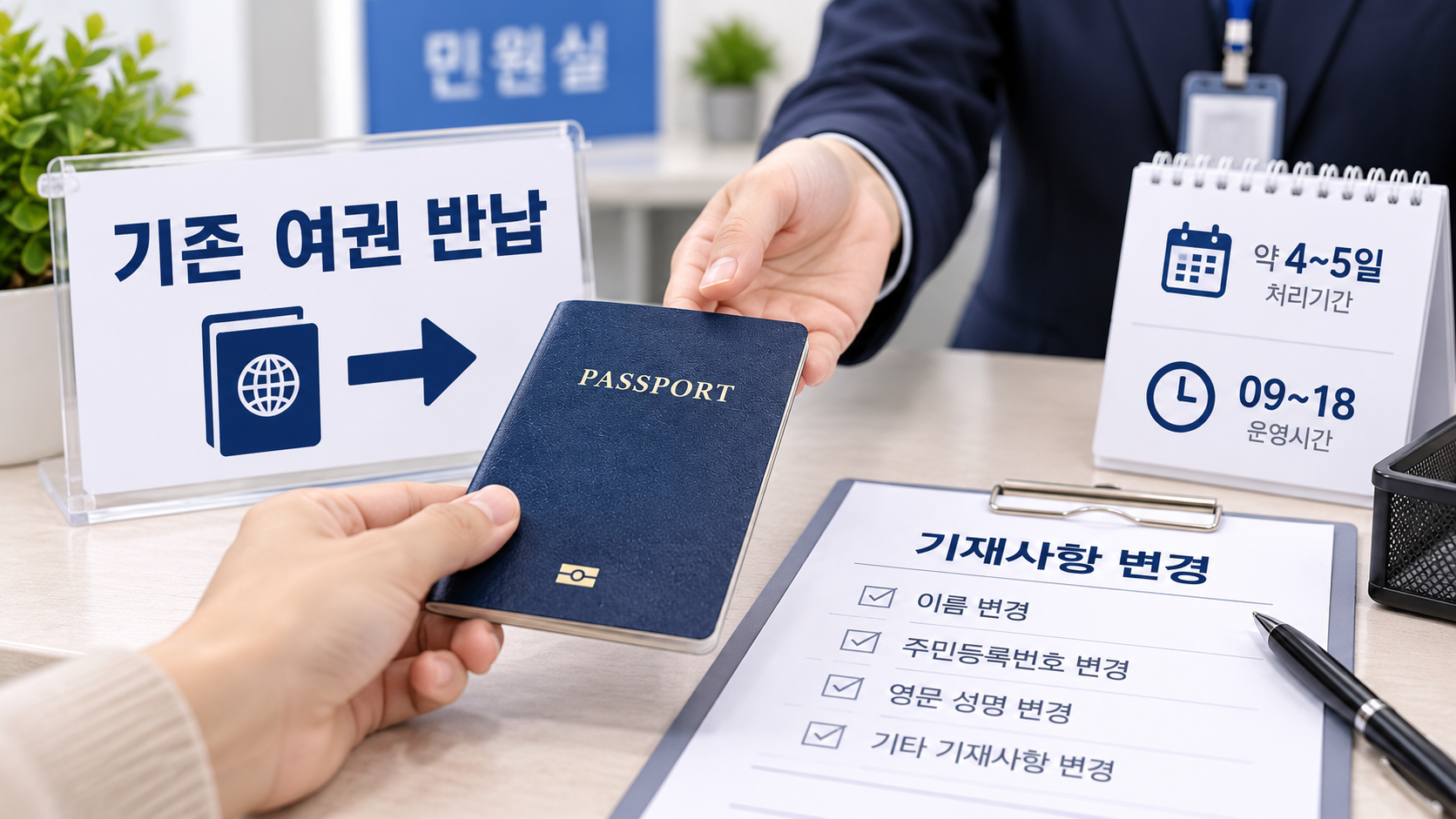 기존 여권 반납 및 기재사항 변경