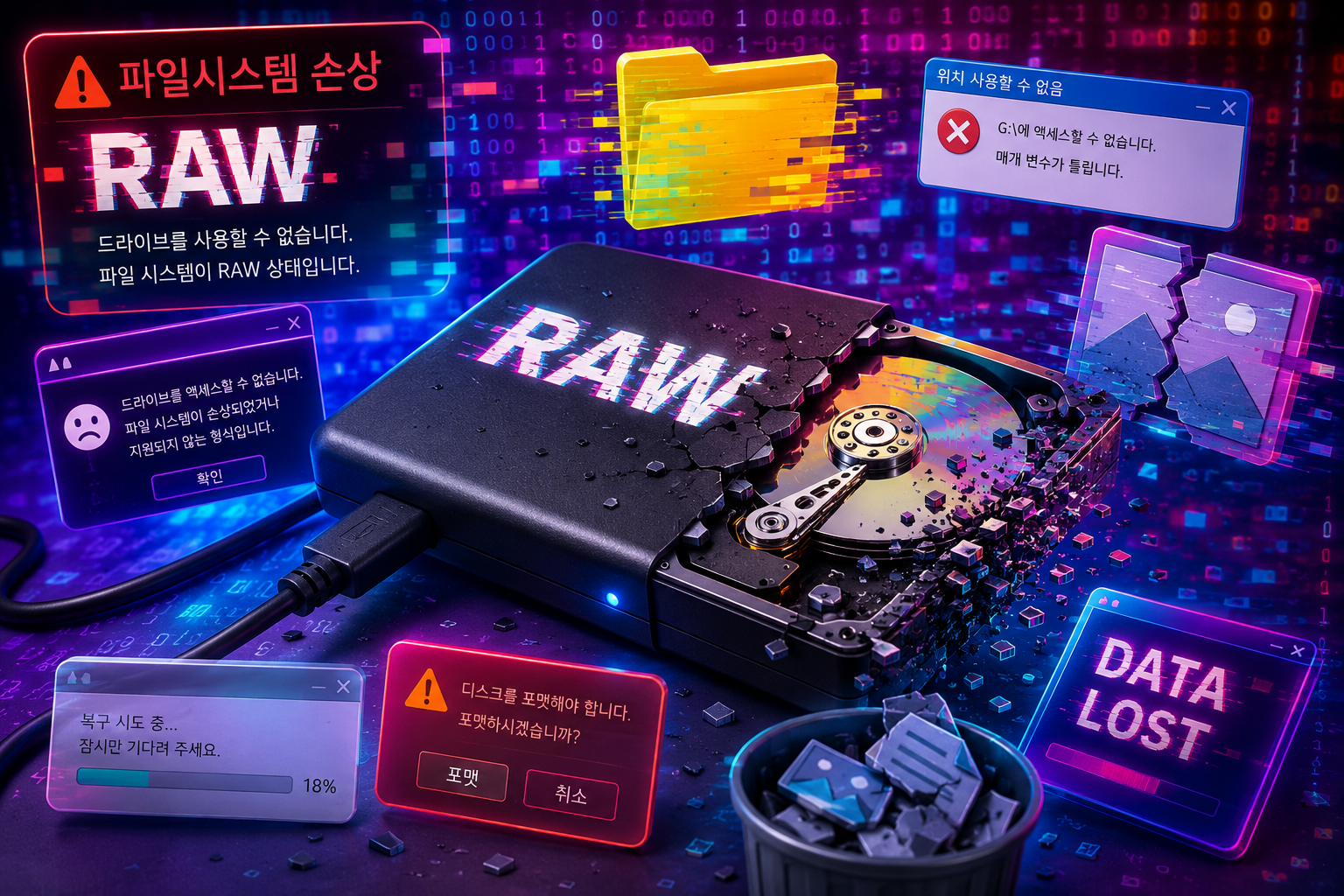 외장하드 파일시스템 RAW 손상 해결방법 총정리 외장하드 RAW 포맷 요구 데이터 복구
