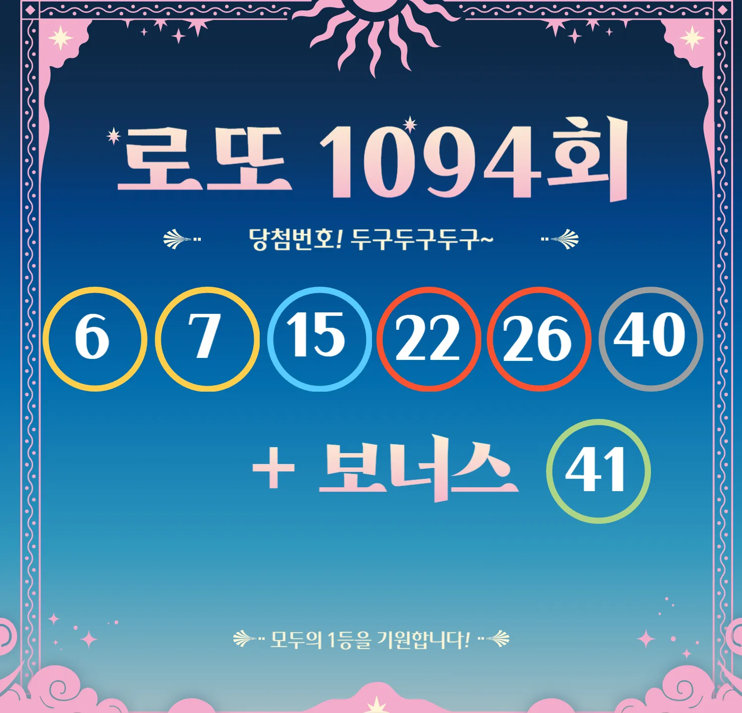 로또 1094회 당첨번호 및 1등&2등 판매점 안내(온라인복권 로또6/45) 로또명당, 당첨금