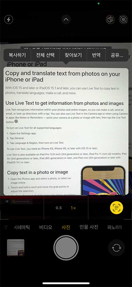 라이브 텍스트(Live Text)