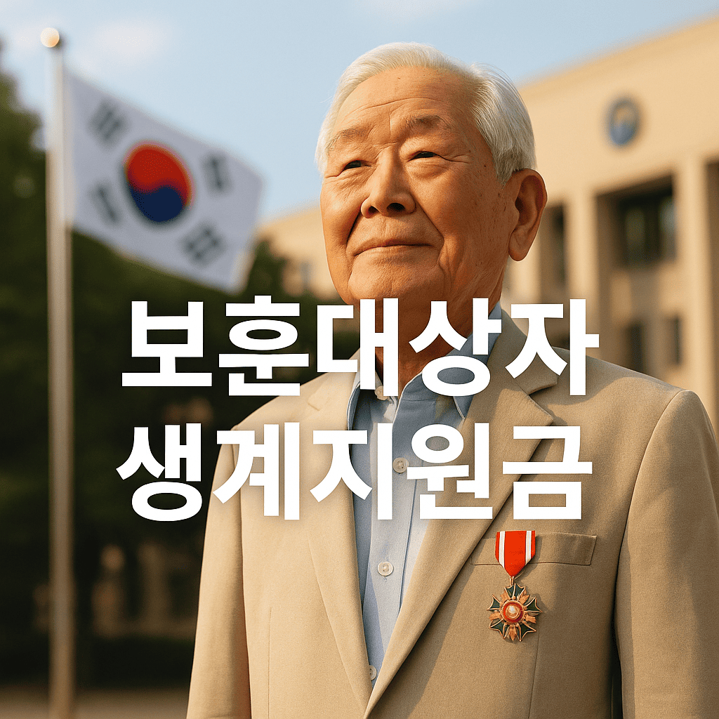 보훈대상자-훈장-고령남성-태극기-정부청사-정면응시-예우의상징-국가유공자-생계지원-정중한분위기