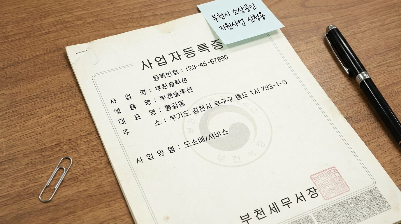 부천 경영환경개선사업 지원 자격 확인을 위한 사업자등록증 이미지