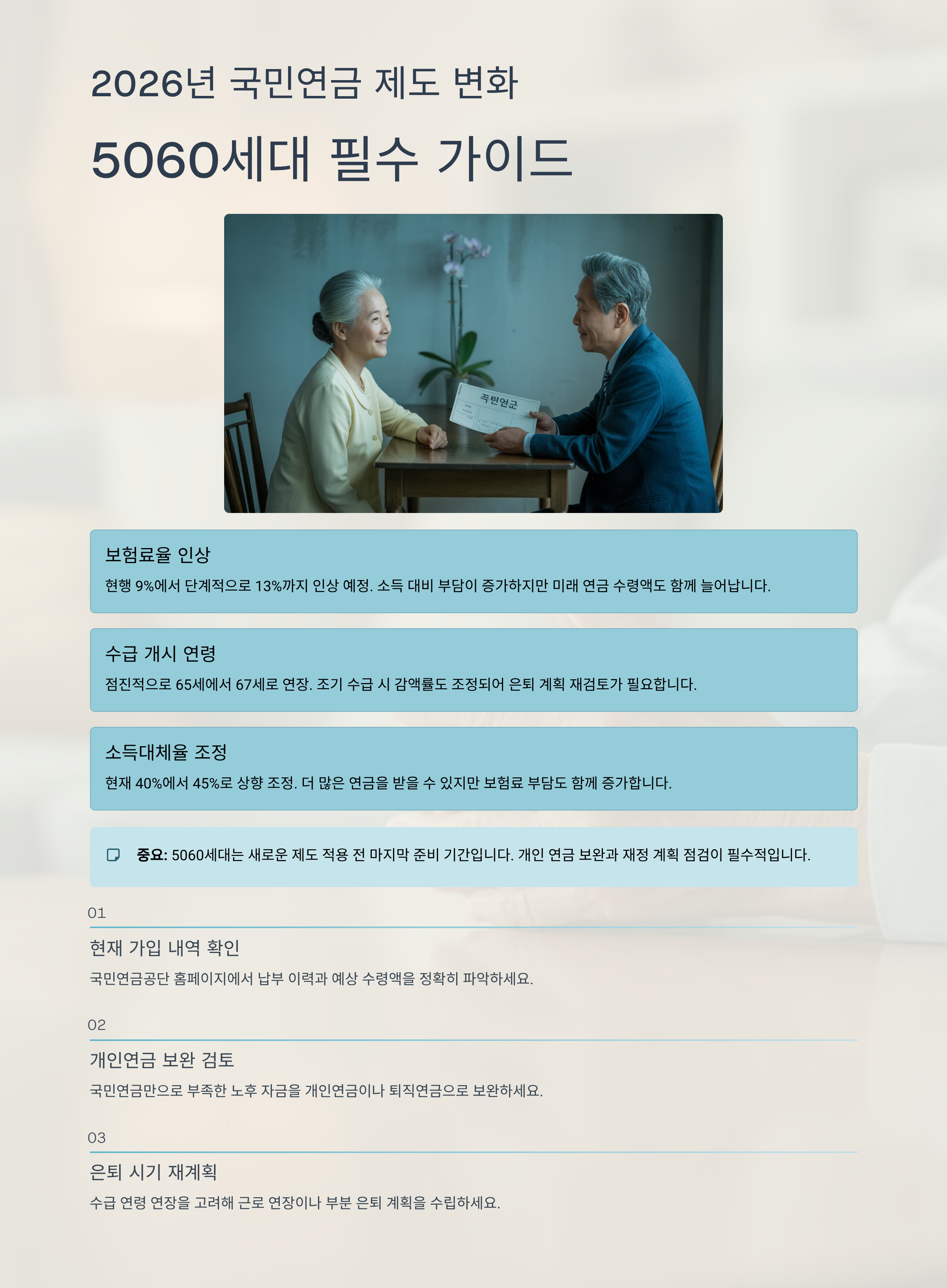 2026년 국민연금 제도에서 5060세대가 꼭 알아야 할 핵심 변화 총정리!