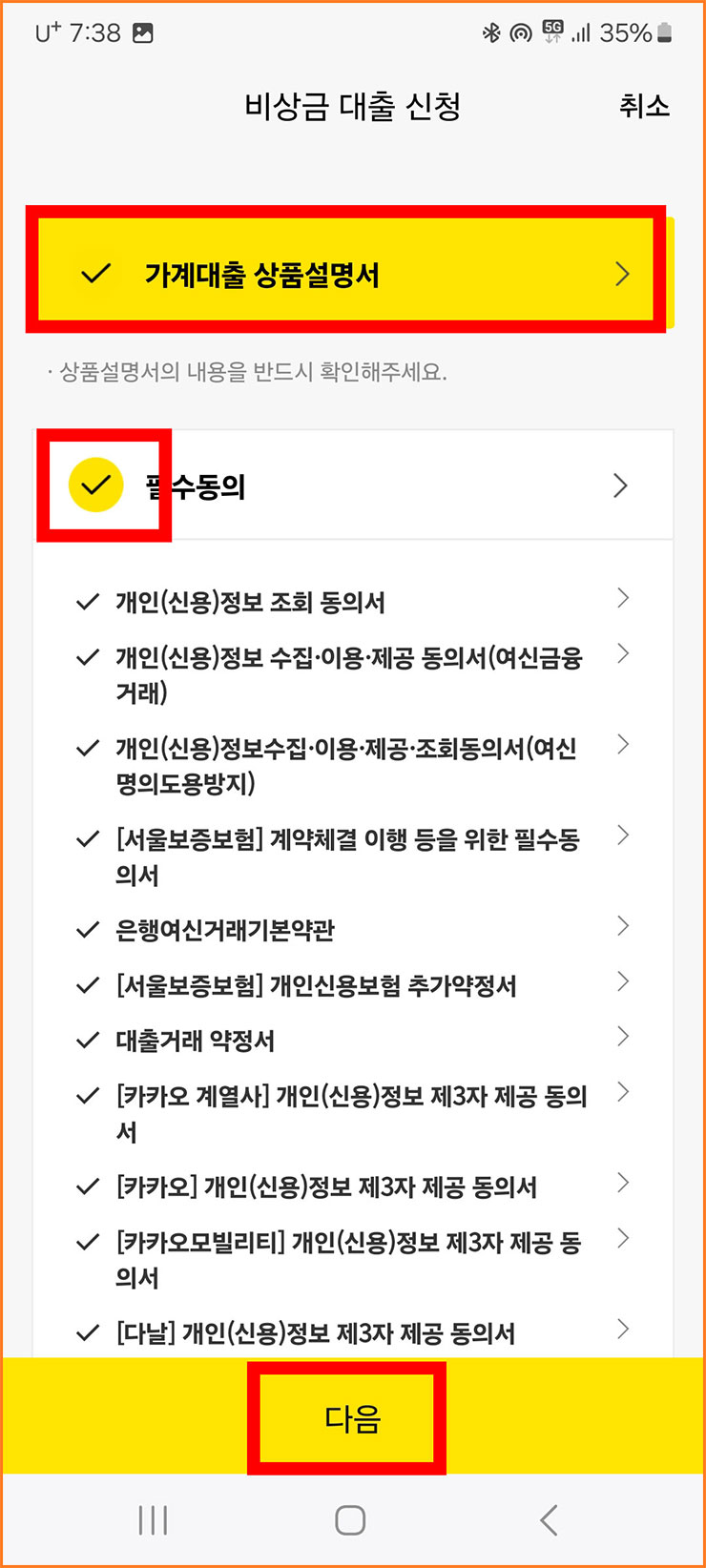 카카오뱅크 비상금대출 신청방법