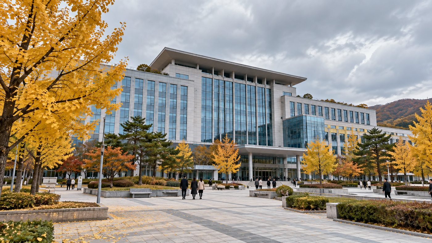 가을 은행나무가 늘어선 도청 청사 앞 광장 풍경