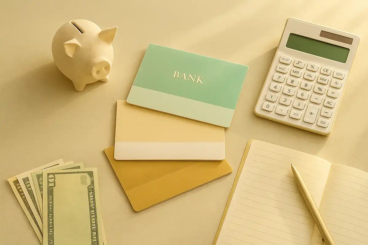 통장과 현금 계산기 금융 이미지