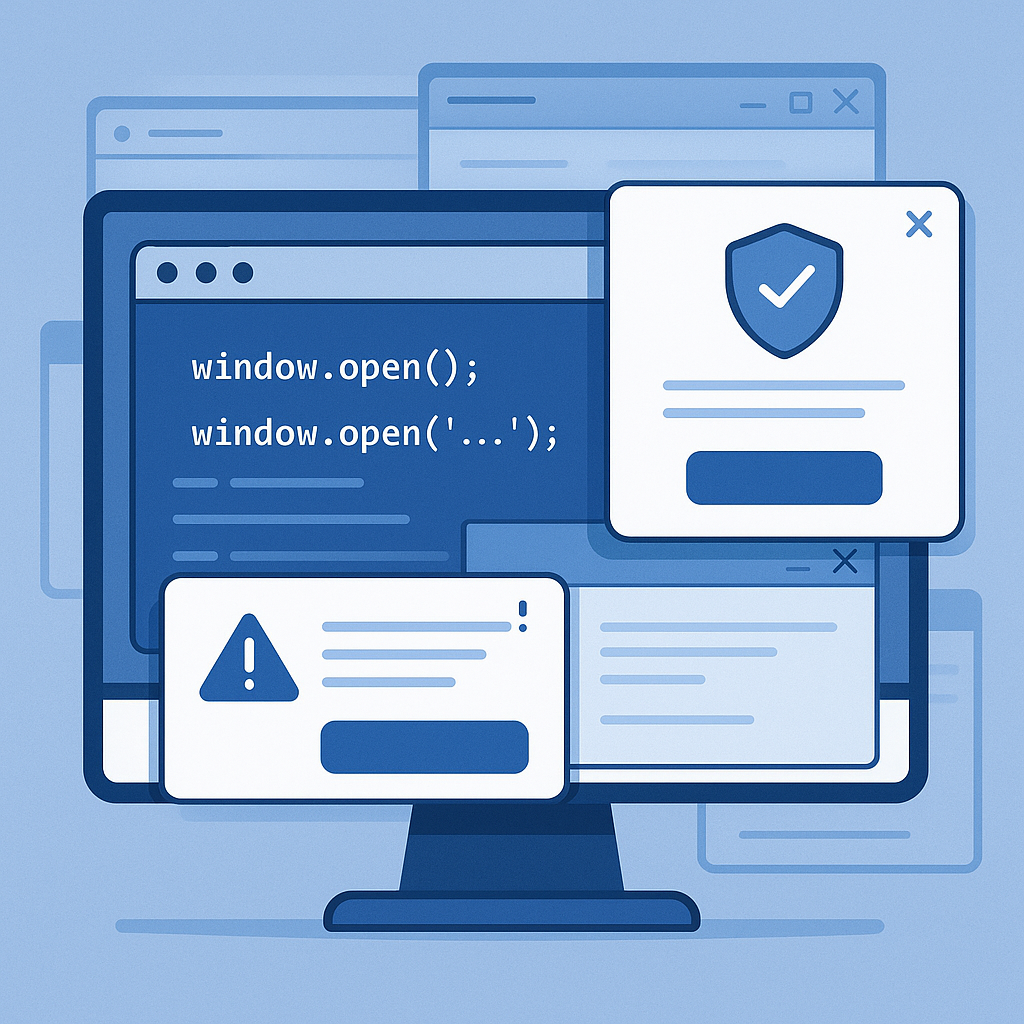 JavaScript window.open method and popup window control options comprehensive guide illustration