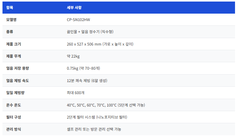 쿠쿠 ZERO 100 끓인물+얼음 정수기