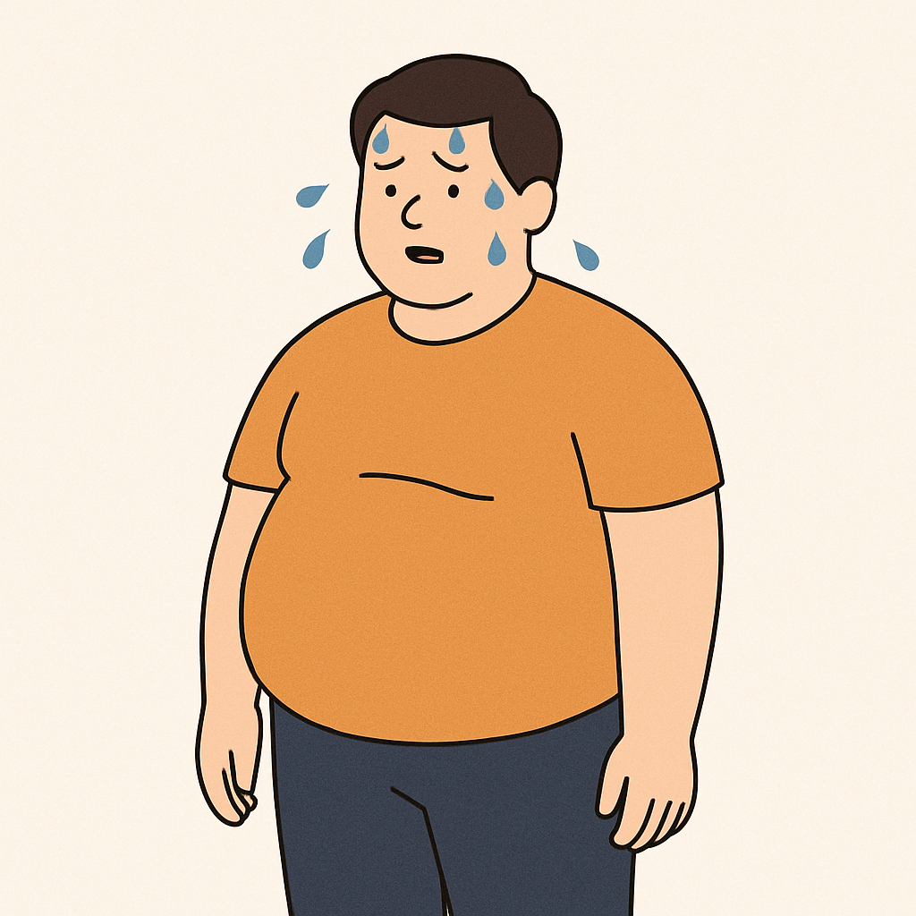 비만인 성인이 땀을 흘리고 있는 인포그래픽