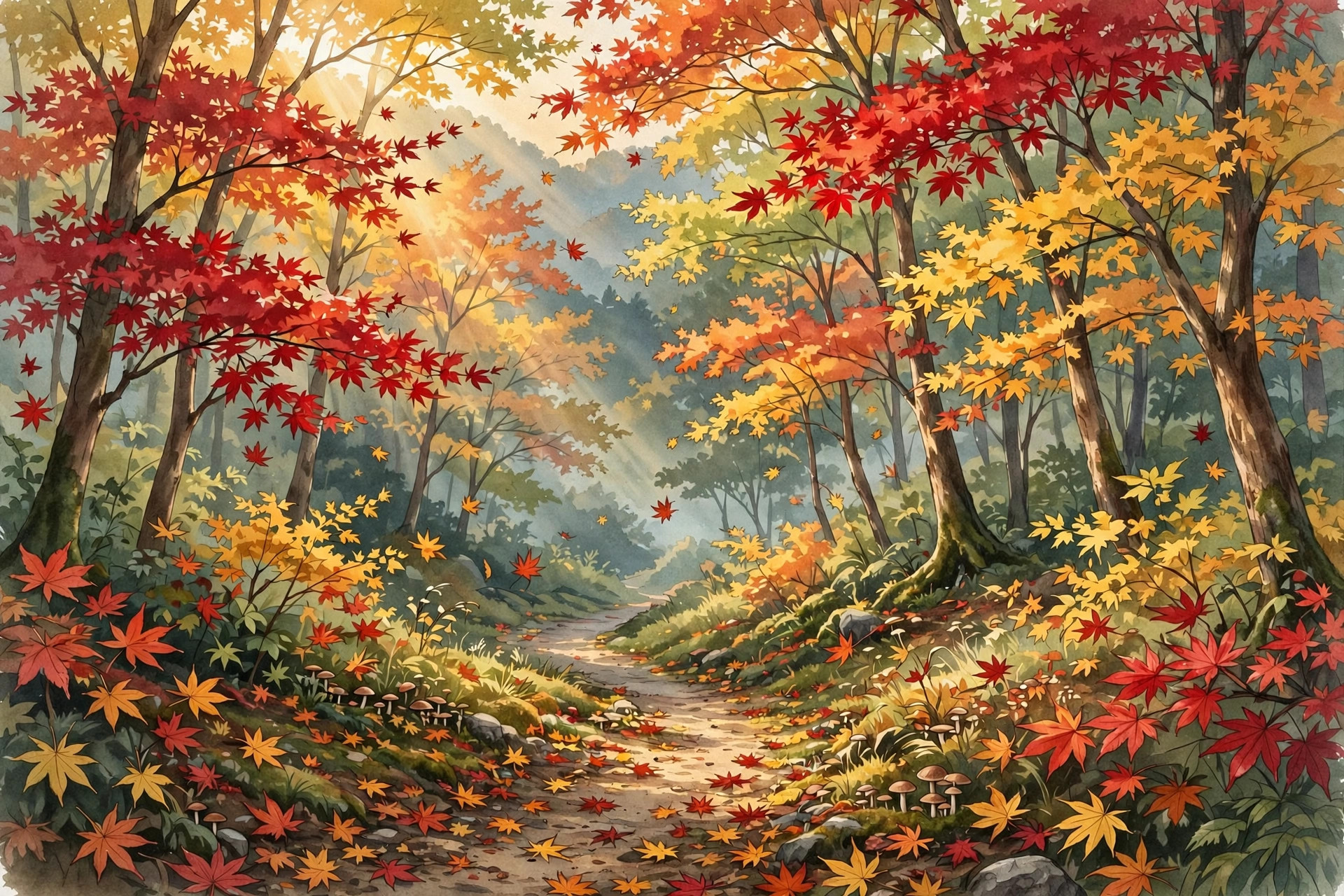 화담숲 가을 단풍 절경 일러스트