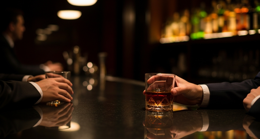 고급 위스키 바의 저녁