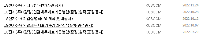LG전자 공시 목록