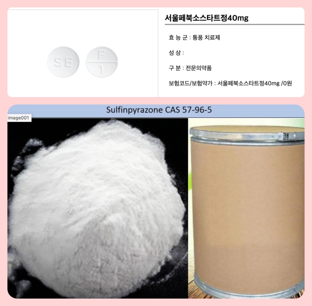 통풍의 치료, 페북소스타트와 설핀파이라존_출처:약학정보원