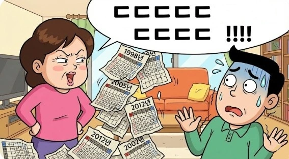 아내의 잔소리에 땀 흘리는 남편 일러스트