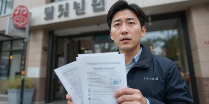 보건소 앞 서류 들고 있는 남성