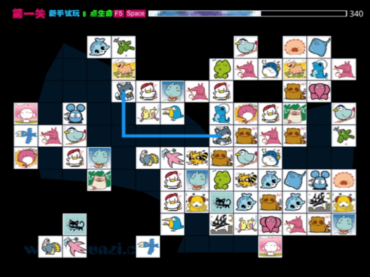 동물연결-플래시게임-플레이-같은-그림의-동물을-연결하는-화면