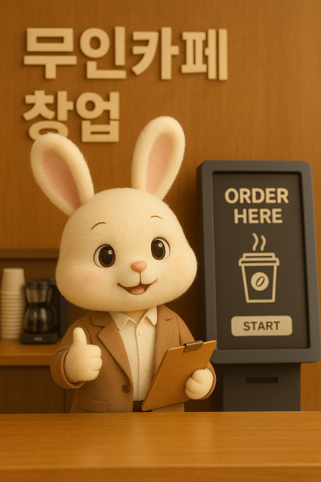 무인카페 창업에 도전하는 토끼 캐릭터