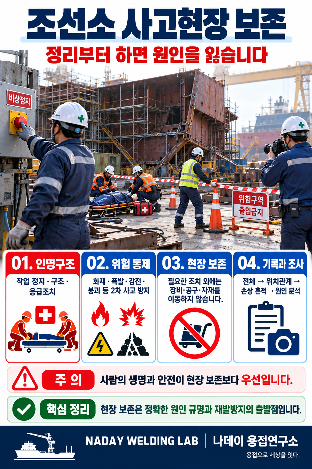 조선소 사고 발생 시 인명구조&middot;위험 통제&middot;현장 보존&middot;사고조사 순서