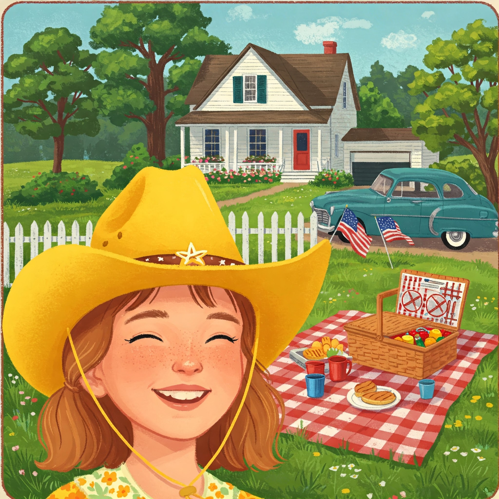 미국 시골집 앞 웃는 아이