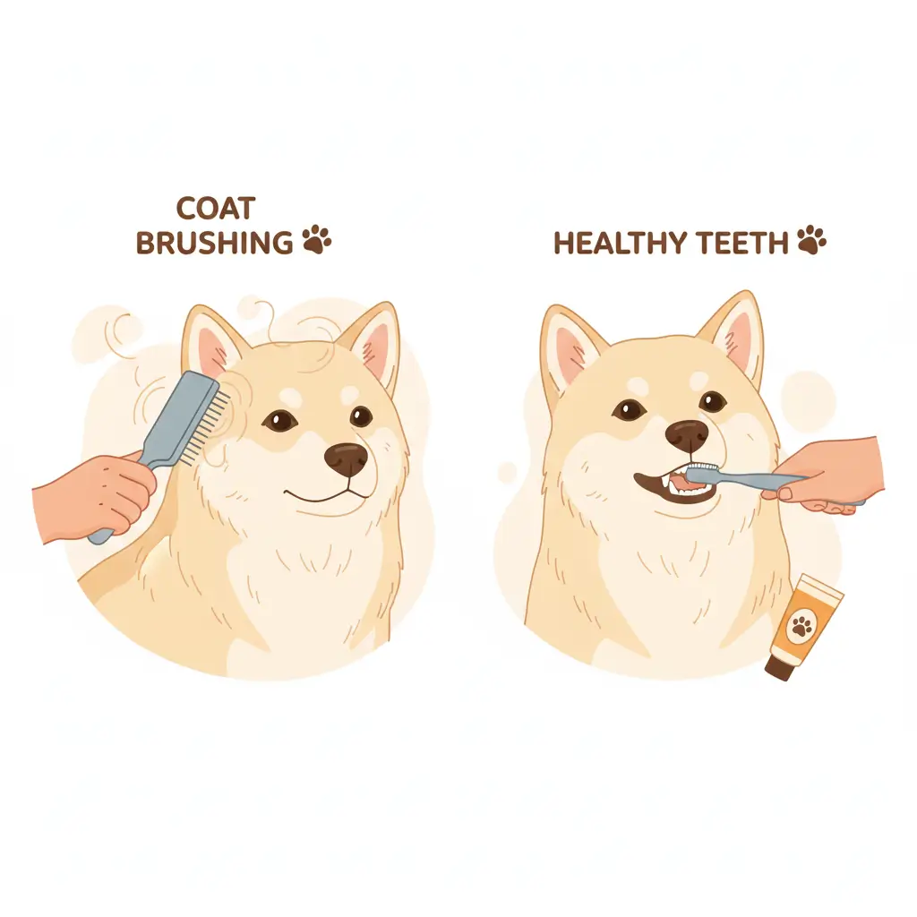진돗개의 털 빗질이나 건강한 치아 관리 이미지
