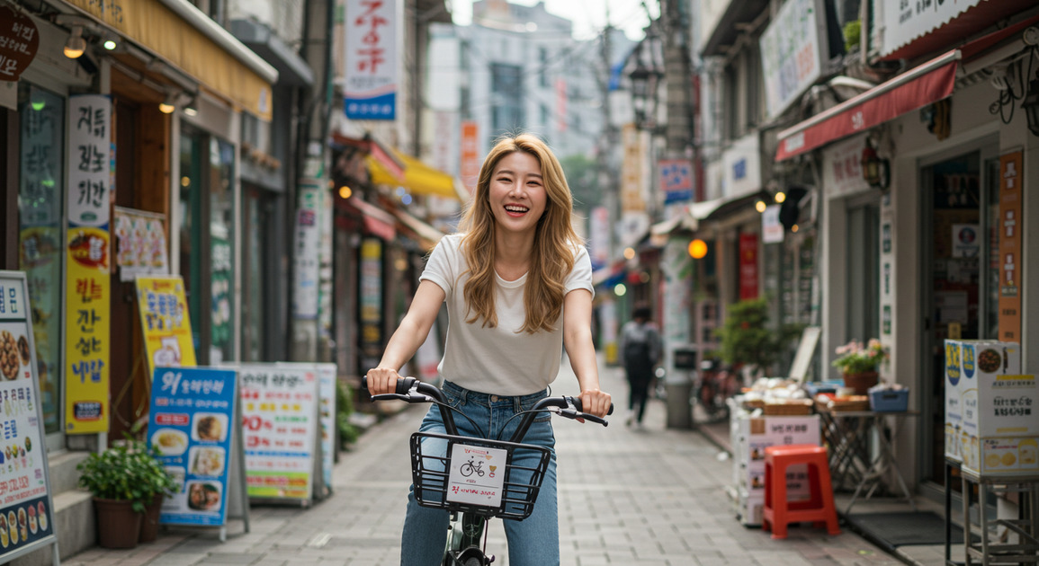 따릉이 타는 여성