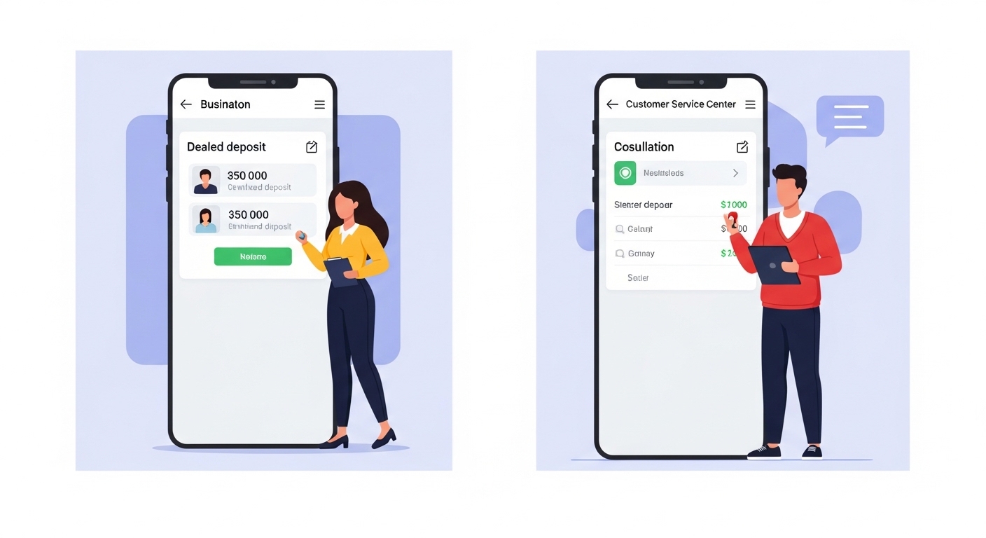 입금 지연 상태를 확인하는 사업자 모습과 고객센터 상담 화면