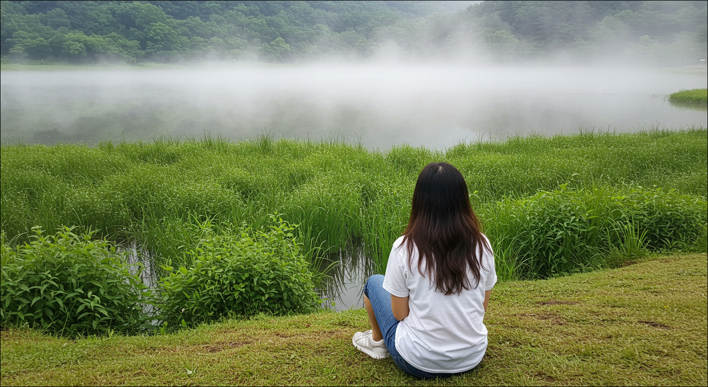 물안개 자욱한 새벽, 6월 호숫가에서 느끼는 평화로운 자연체험