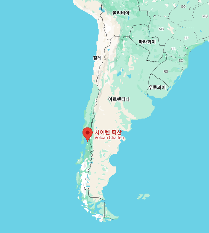 차이텐 화산의 위치를 알 수 있는 지도