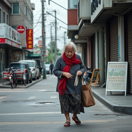 치매에 걸려 거리를 방황하는 시니어 여성