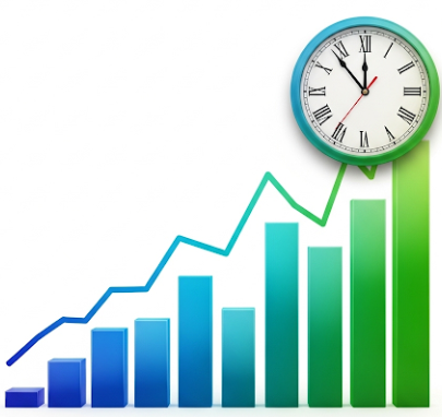 시계와 함께 성장하는 그래프 이미지