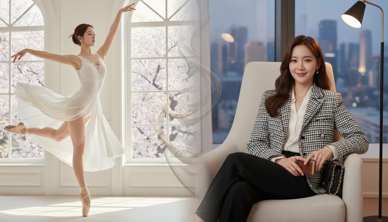 손나은 발레복과 김고은 샤넬룩을 입은 두 연예인의 스타일 비교, 건강한 몸매 관리와 패션의 조화를 보여줍니다.