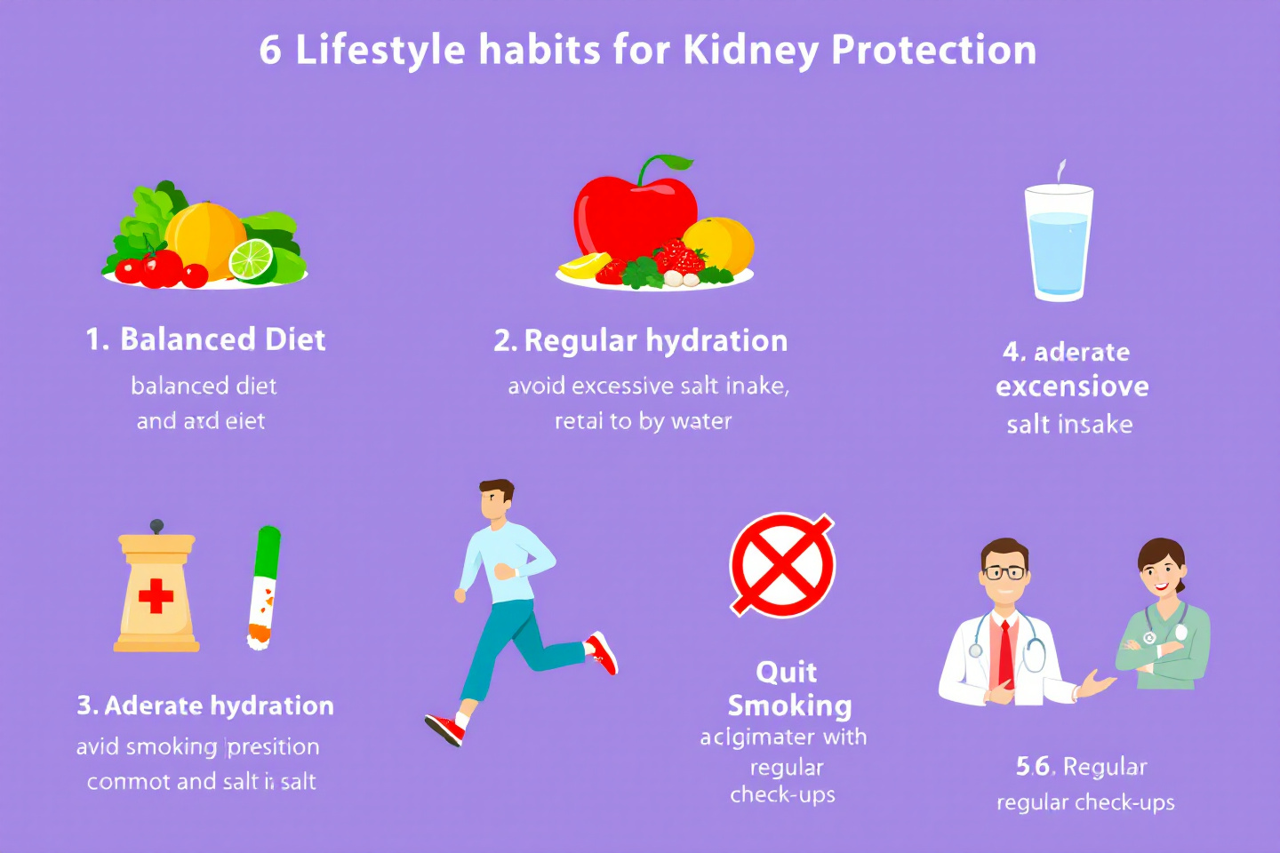 "신장을 보호하기 위한 6가지 생활수칙을 정리한 인포그래픽"