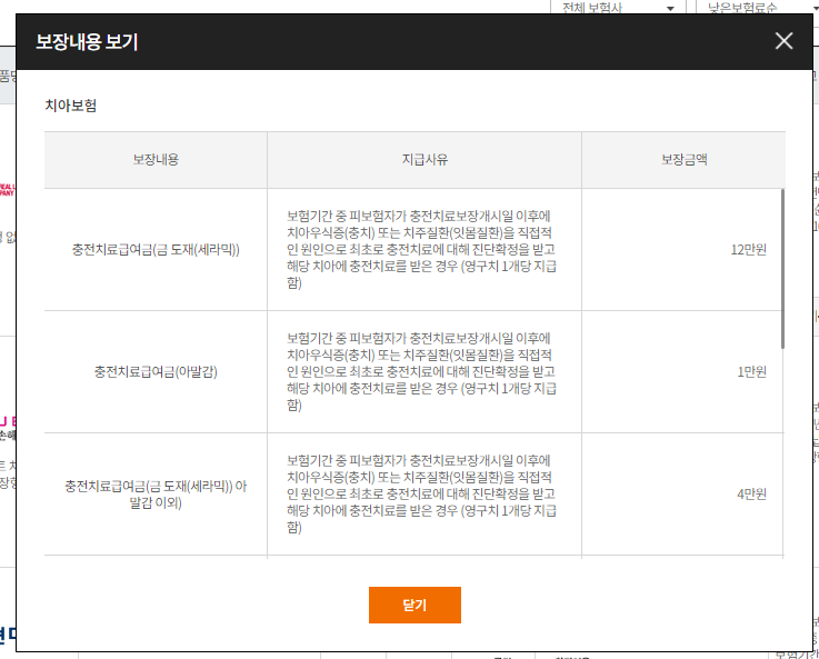 치아보험 보장내역 세부 확인하기