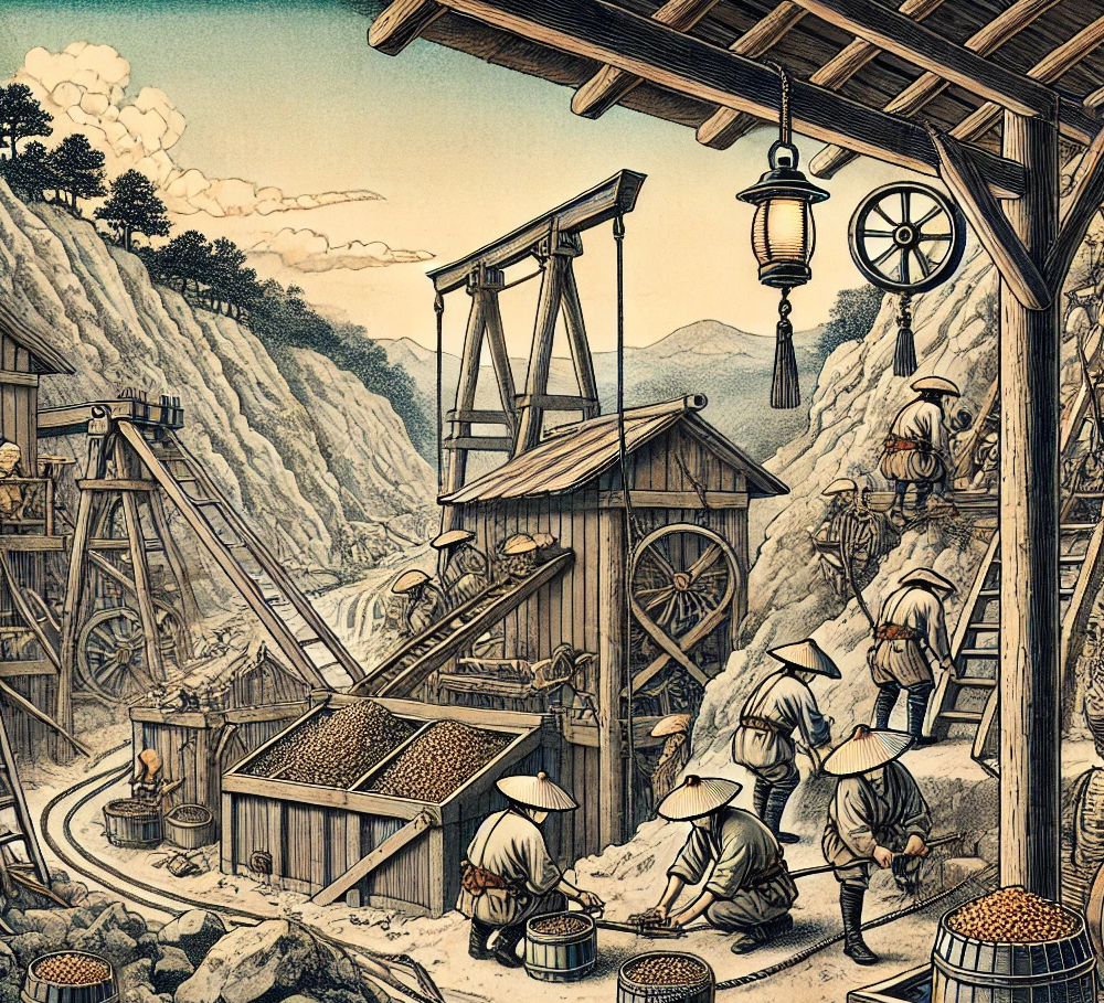 에도 시대 채굴 장면 묘사 그림