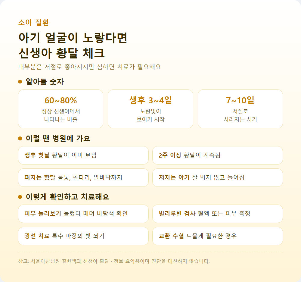 신생아 황달 증상과 병원에 가야 하는 기준 인포그래픽