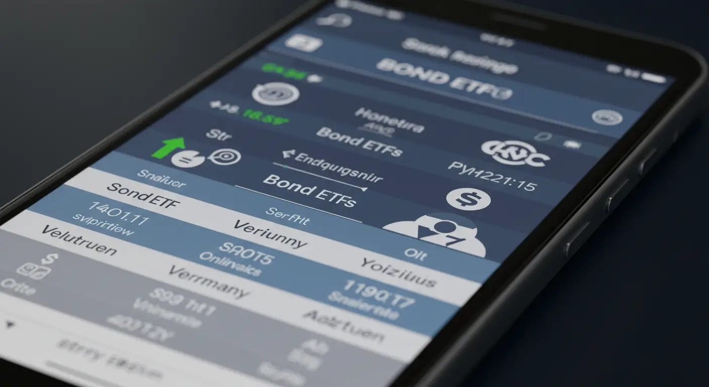 증권사 MTS 앱에서 다양한 채권 ETF 종목을 검색하고 조회하는 화면