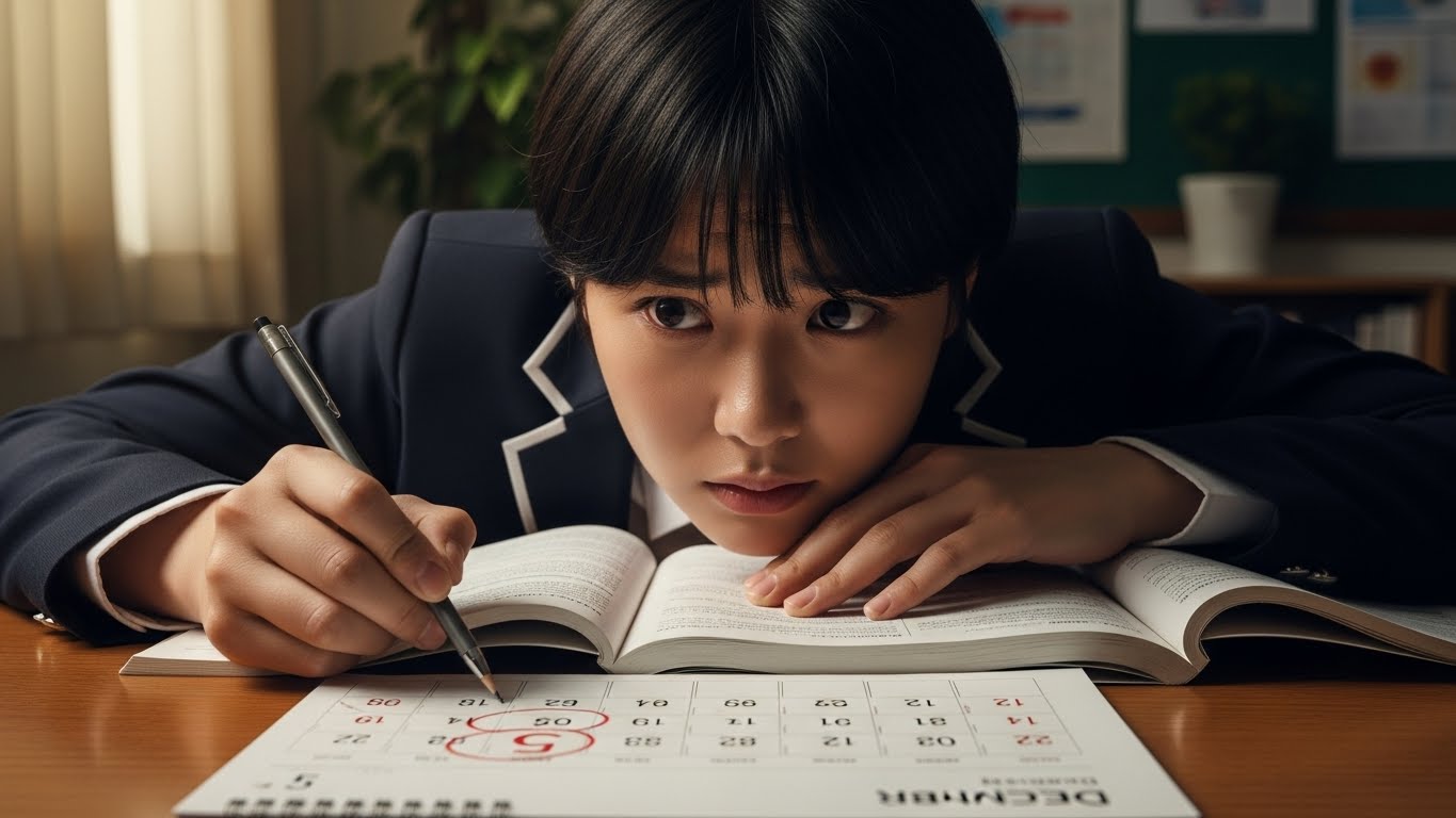 초조하게 수능성적 발표를 기다리는 학생의 모습