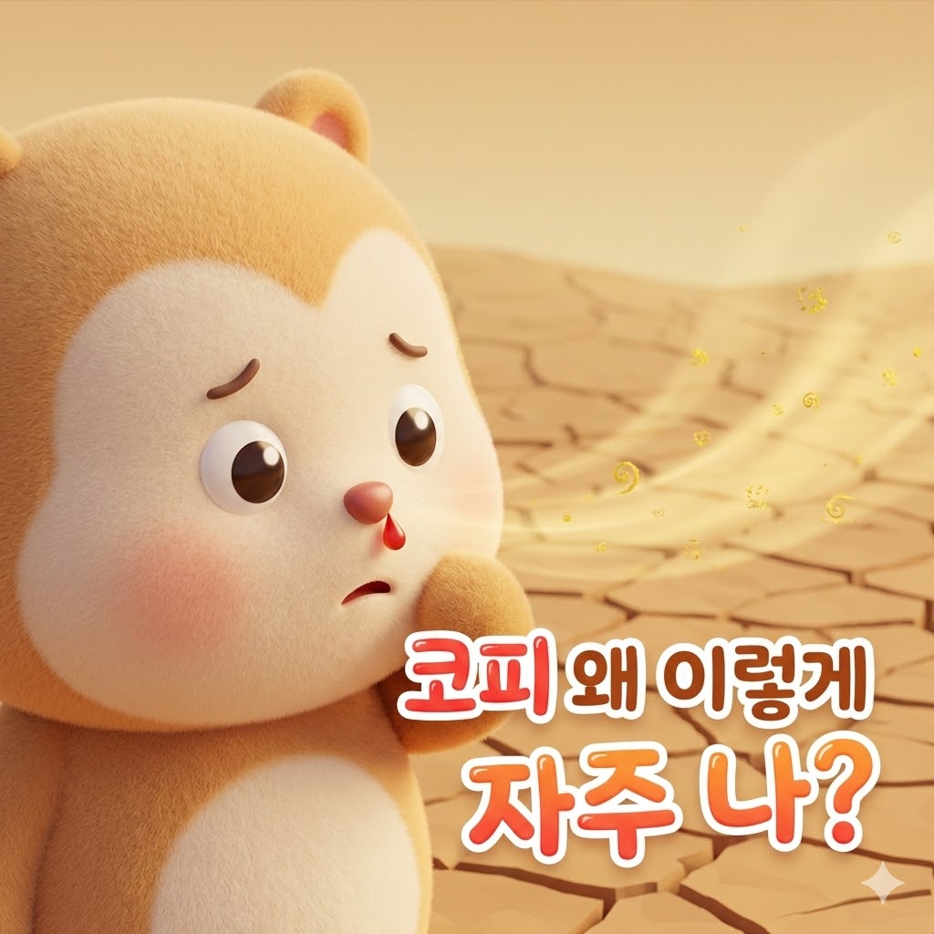 코피가 자주 나서 걱정하는 귀여운 캐릭터 일러스트