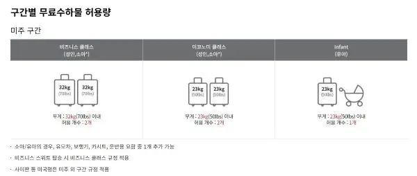 아시아나 구간별 무료 수하물 허용량과 캐리어