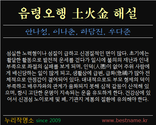 음령오행-토화금-해설