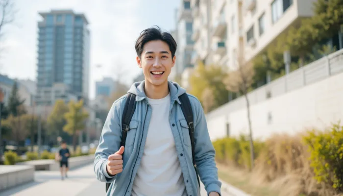 비타민B12을 먹고 건강한 미소를 짓는 젊은 남자
