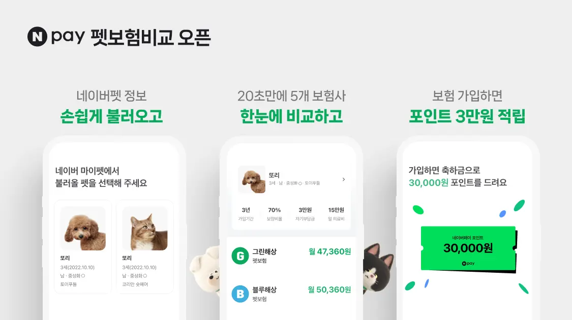 네이버페이 펫 보험 비교 추천 서비스 오픈 Npay 이용 방법 메리츠화재 삼성화재 현대해상 DB손해보험 KB손해보험