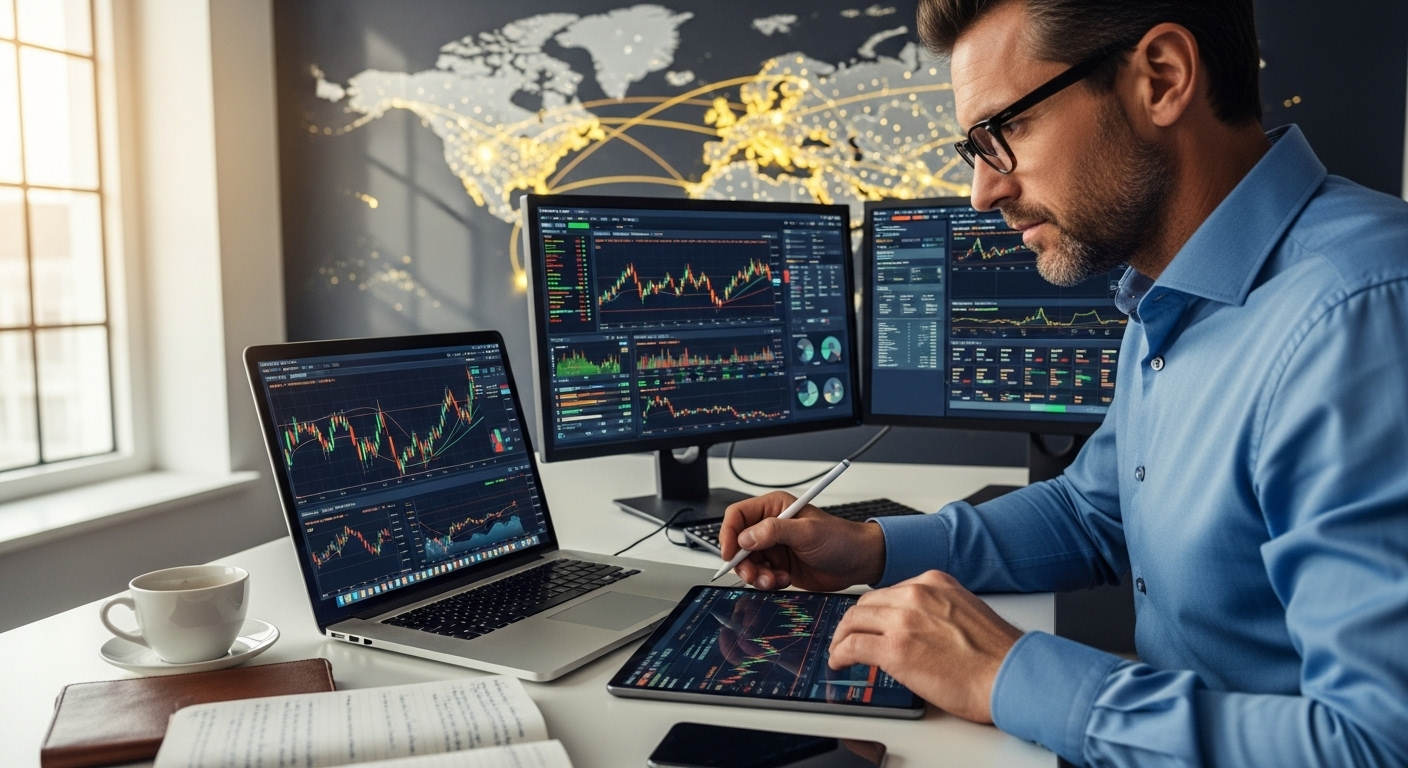 세계 경제 흐름과 한국 증시의 연관성을 분석하는 투자자의 모습