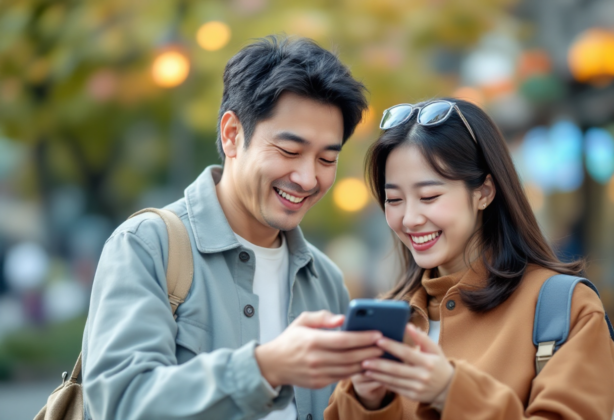 유심 보안을 마친 중장년 남성, 여성 고객의 안심된 모습의 이미지