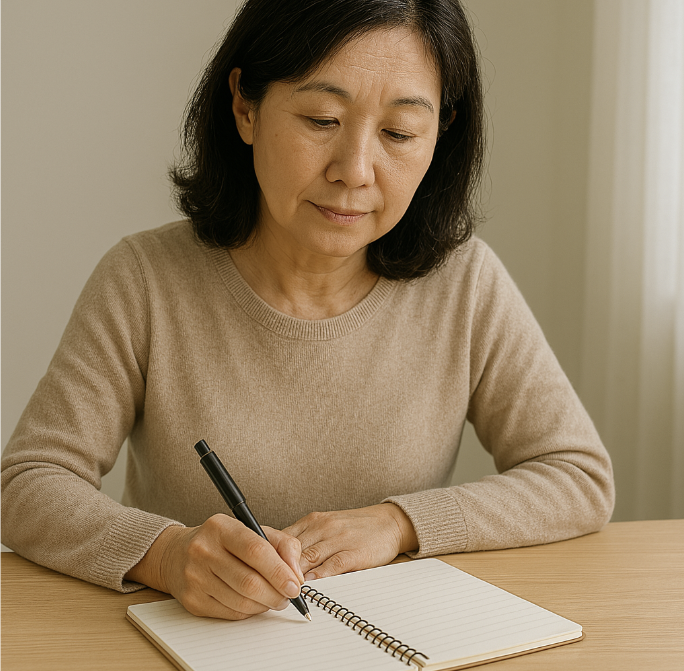 목표 설정을 하고 있는 50대 여성