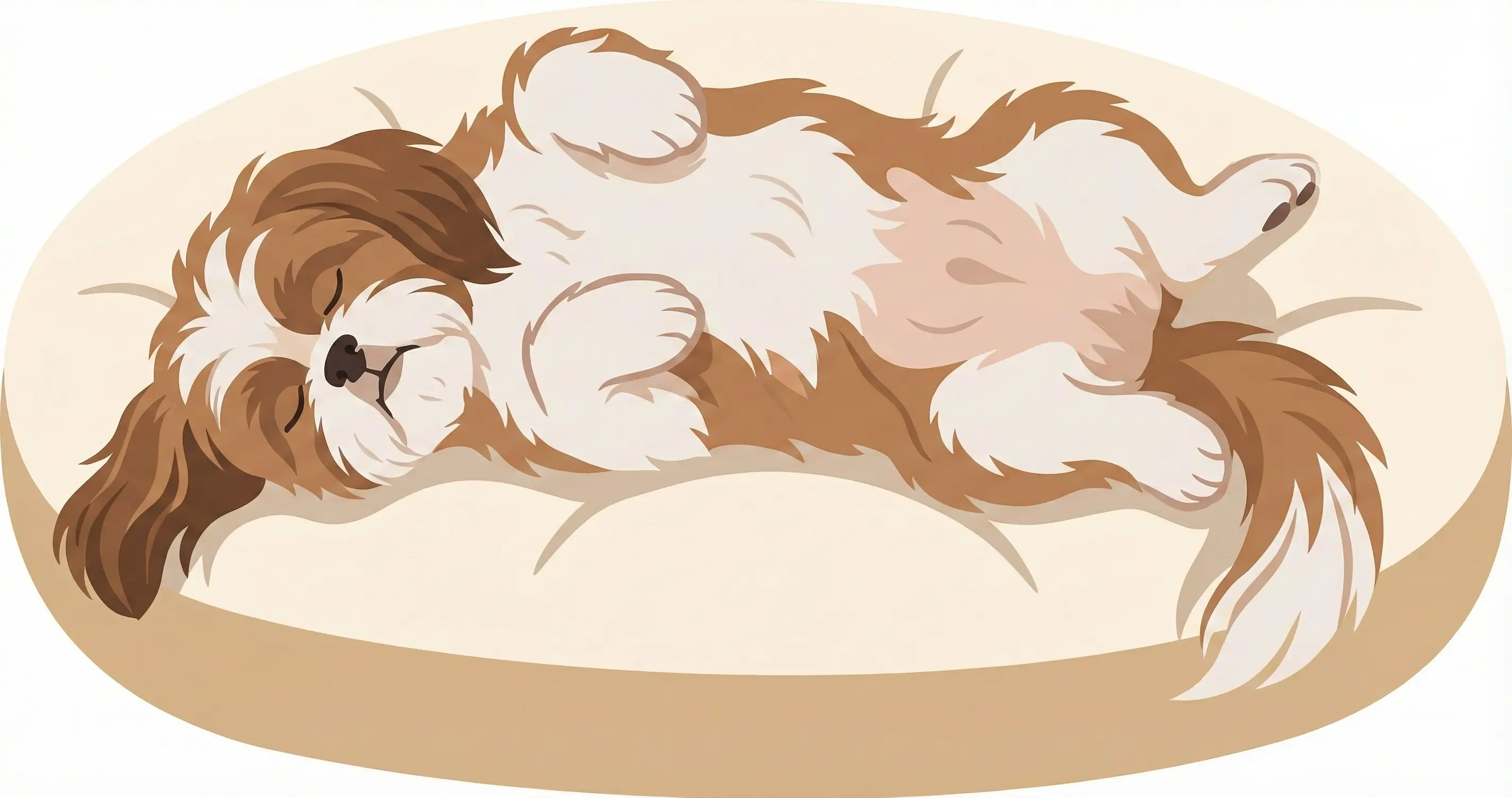 강아지 방석 위에 편안하게 누워 배를 보이며 자고 있는 느긋한 시츄