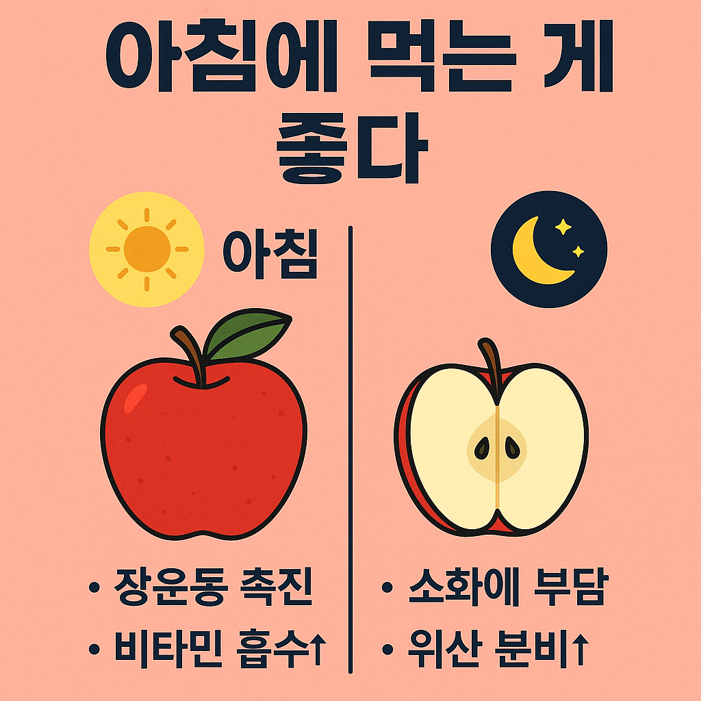 아침 vs 저녁 사과 인포그래픽 이미지