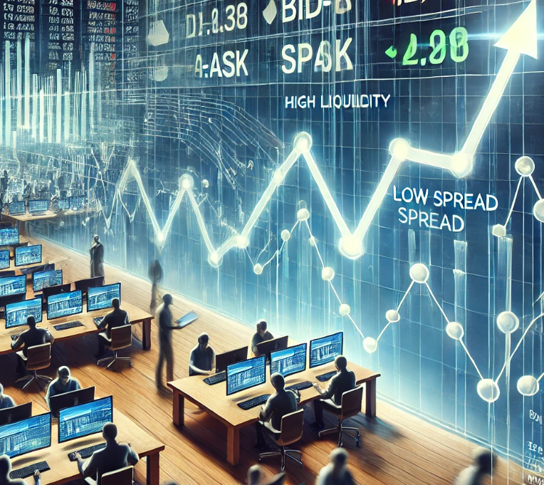 주식 유동성과 스프레드 개념을 설명하는 그래프