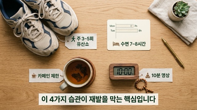 공황장애 재발 예방 규칙적 운동 수면 카페인 제한 명상 생활